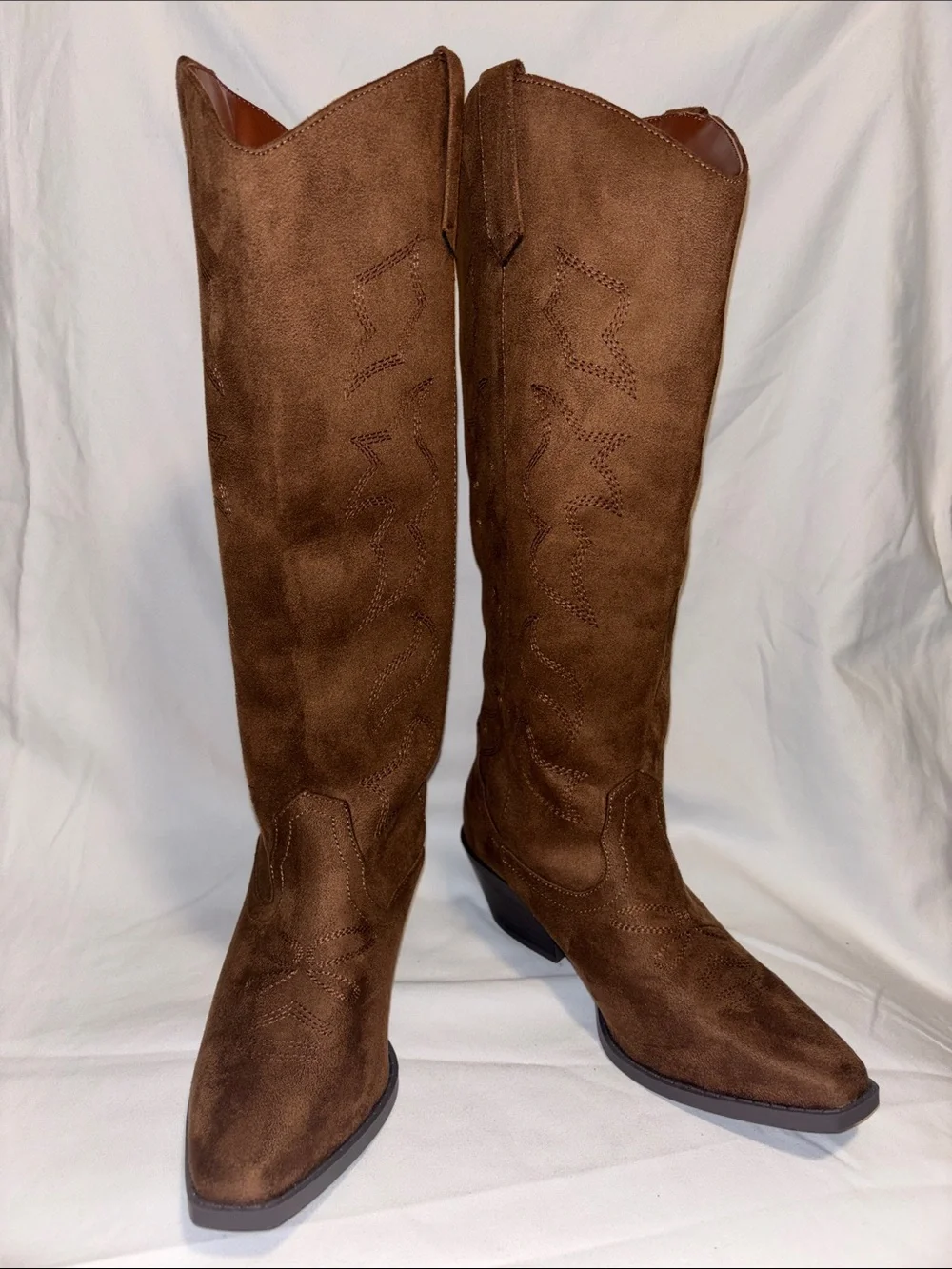 Soda Brown Suede-Look Over-the-Knee Western Boots